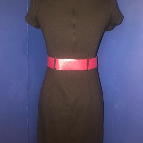 H&M Front Pleated Black Dress w/Pink Belt - Picture 2 of 2